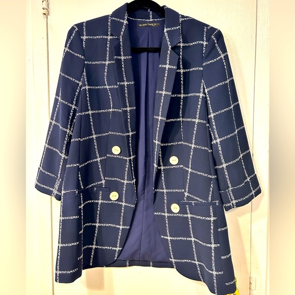 Urban Outfitters Women's Navy and White Padded Blazer (Brand New) - Picture 1 of 15